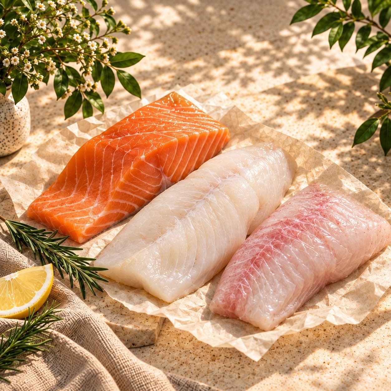 Salmon, cod and threadfin fillets