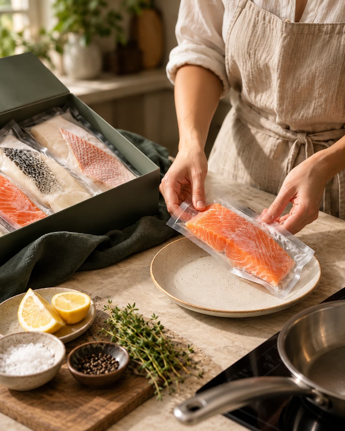 Preparing a packaged salmon fillet